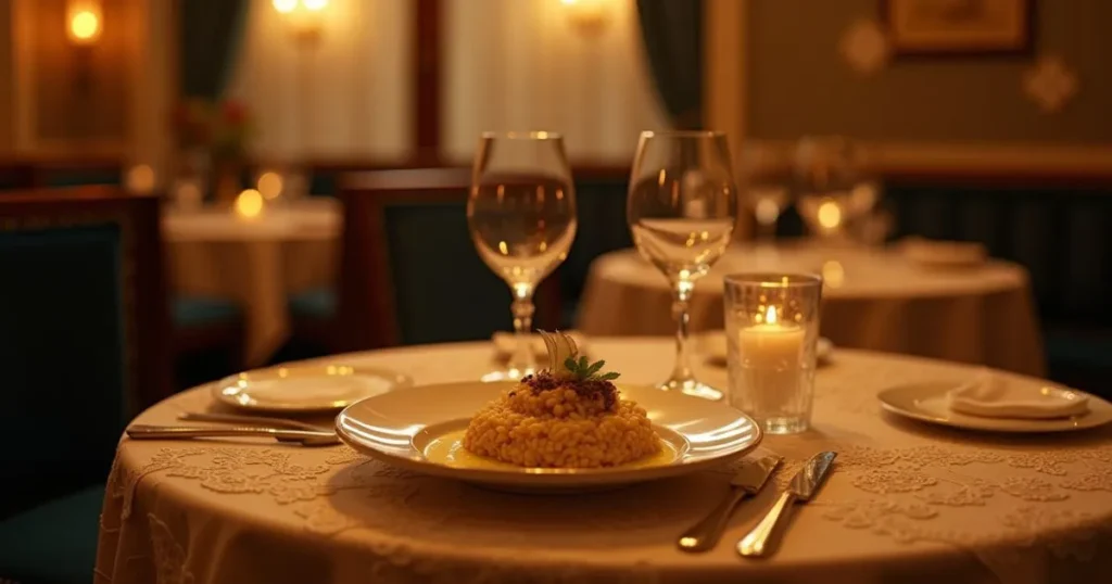 Cozy and upscale interior of Dua Italian Cuisine and Steak House featuring rustic decor and candlelit tables.