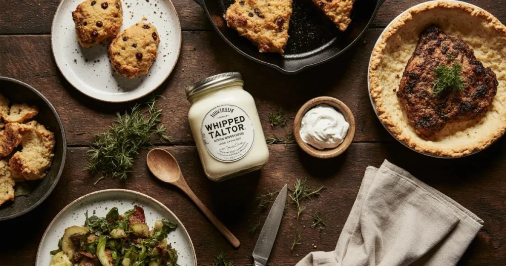 Whipped tallow used in cooking with fresh vegetables