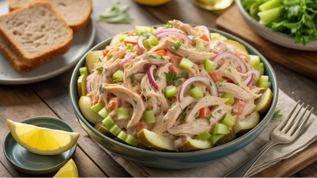 Canned chicken salad recipe served on toasted whole grain bread