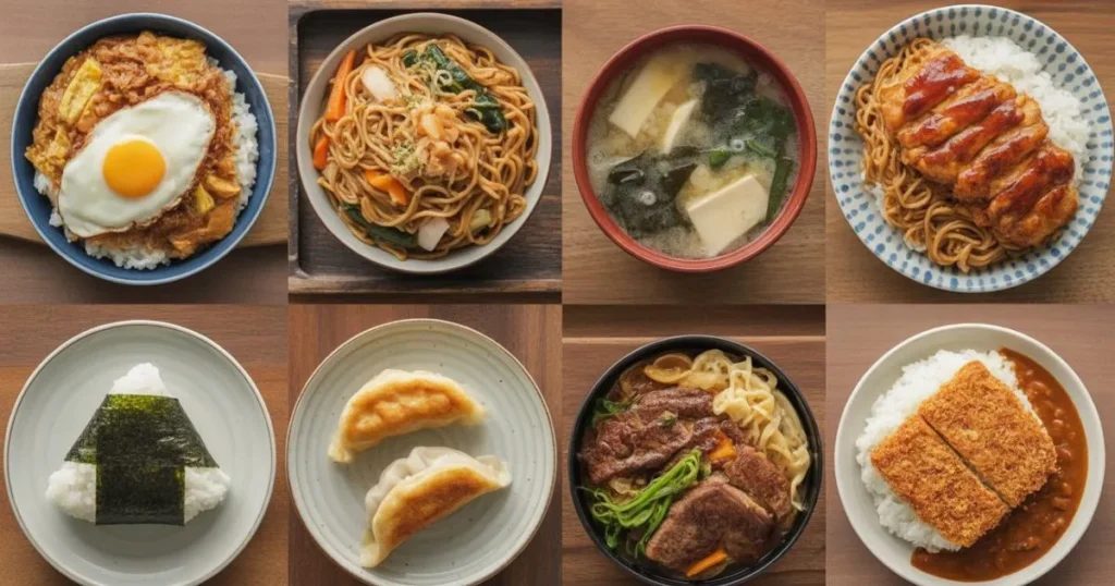 Easy Japanese meals including Oyakodon, Yakisoba, and Miso Soup