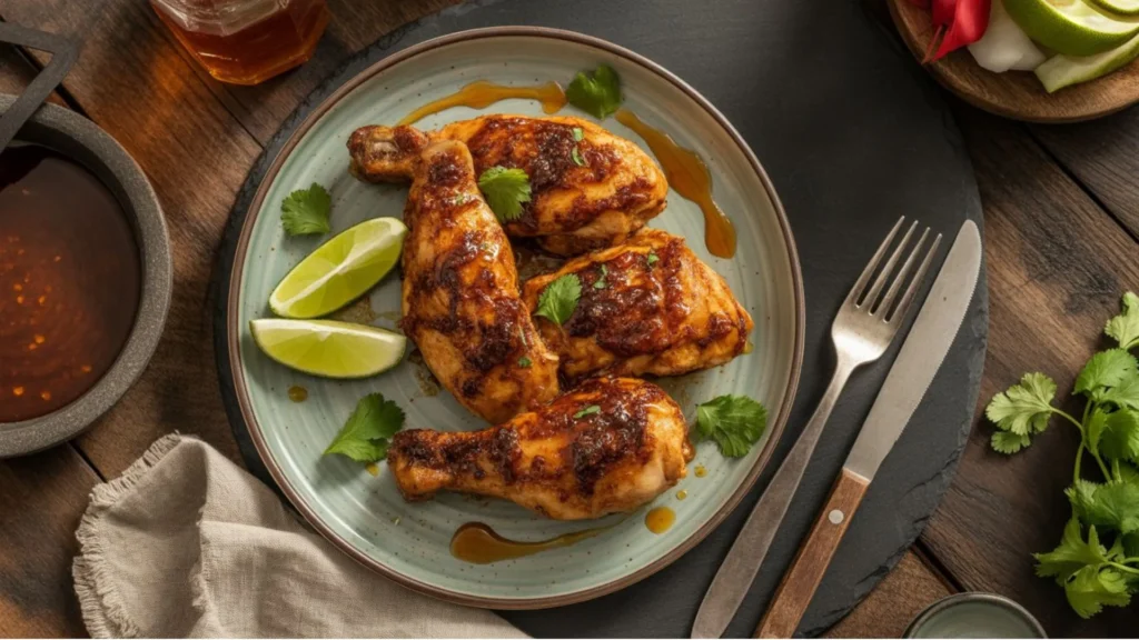 Chipotle honey chicken recipe showing juicy grilled chicken with lime