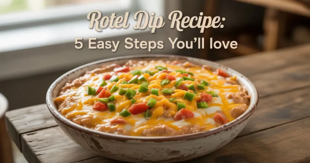 Rotel Dip Recipe with melted cheese, tomatoes, and green chilies served with tortilla chips