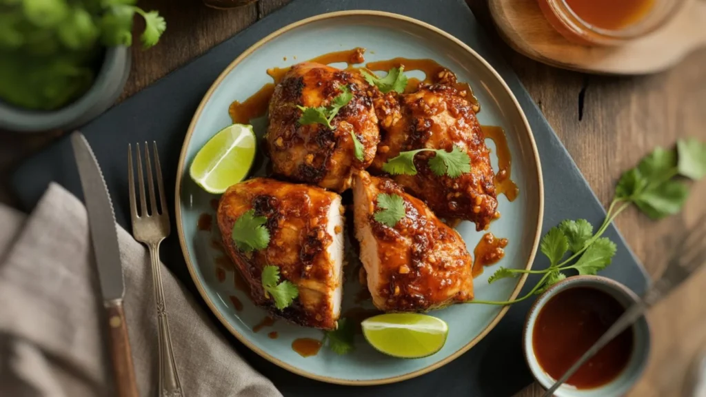 Chipotle honey chicken recipe showing juicy grilled chicken with lime
