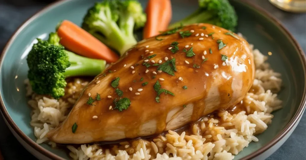 Crispy Honey Garlic Chicken recipe topped with sesame seeds and fresh parsley