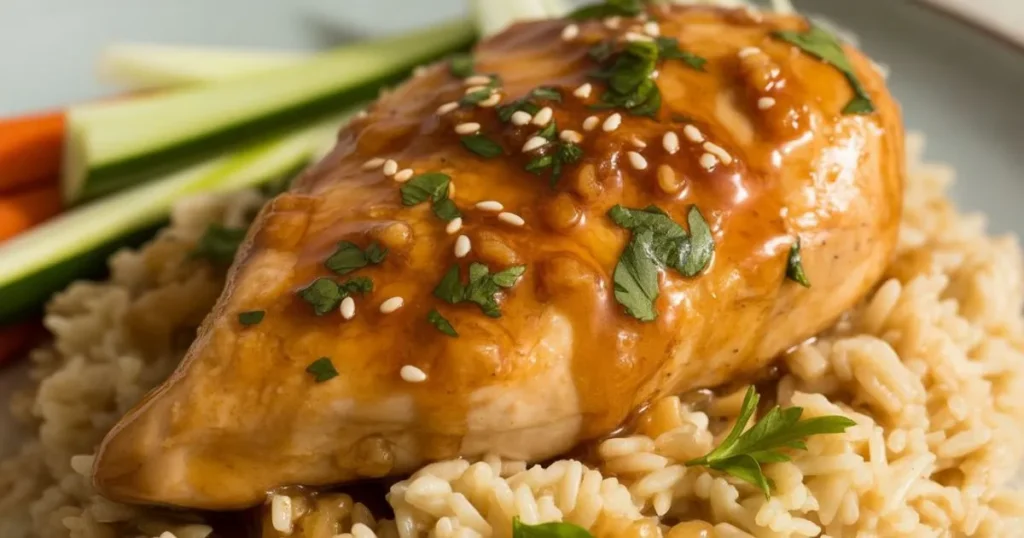 Juicy Honey Garlic Chicken glazed in sweet and savory sauce on a skillet