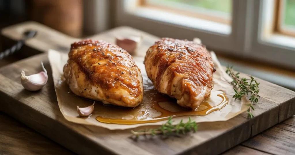 Skillet cooked Honey Garlic Chicken Breasts with golden glaze, a flavorful and affordable weeknight meal idea ready in 30 minutes.