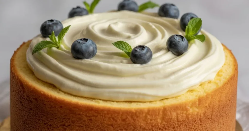 Smooth cream cheese filling piped onto golden cupcakes