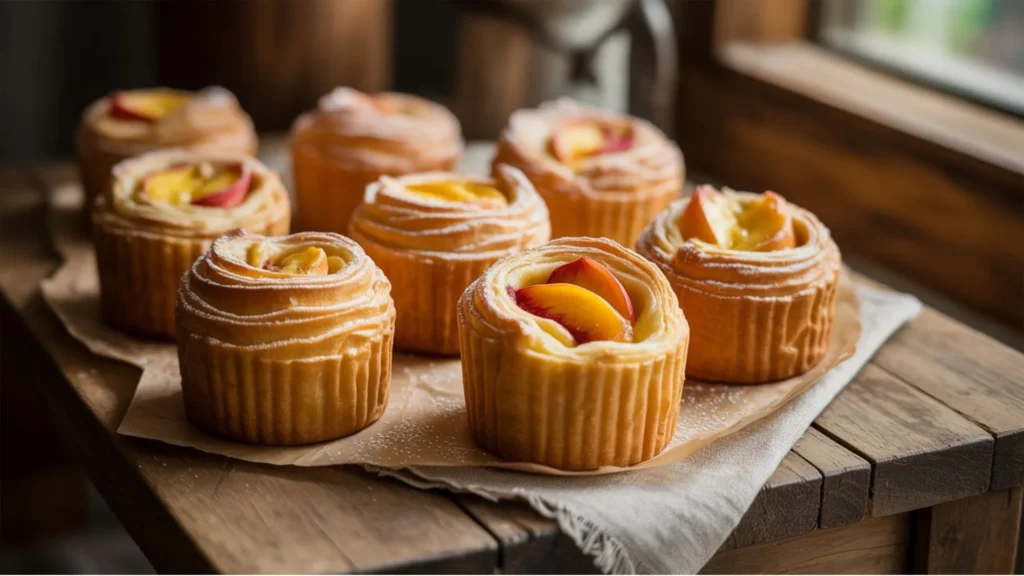 Easy Peach Pie Cruffins Recipe served fresh and ready to eat