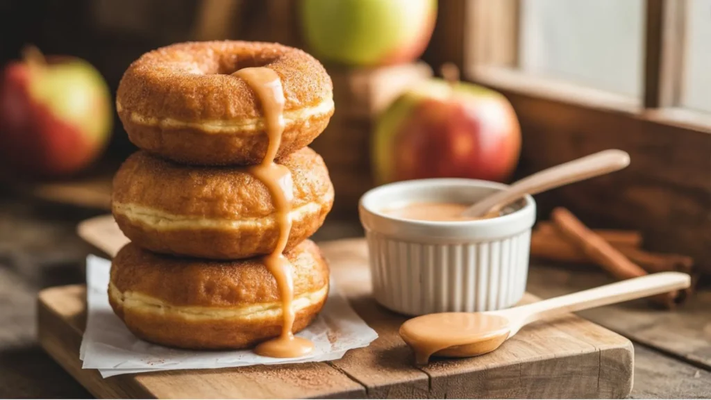 Fresh apple cider donuts near me served warm with cinnamon sugar.