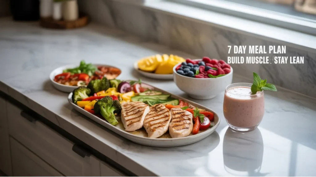 Healthy meal prep ideas from a 7 day clean bulking meal plan featuring balanced macros and nutritious ingredients