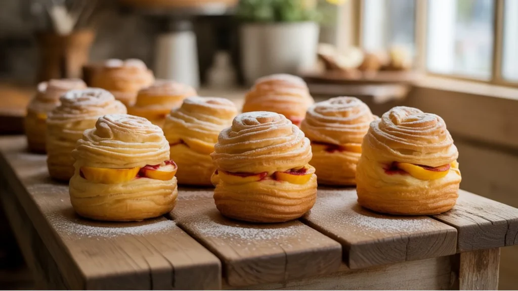 Homemade Peach Pie Cruffins Recipe with juicy peach filling