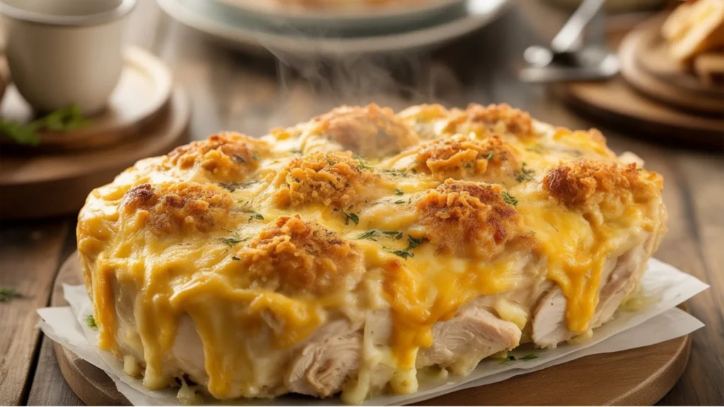 Homestyle baked Rotisserie Chicken Casserole Recipes with tender chicken and melted cheese