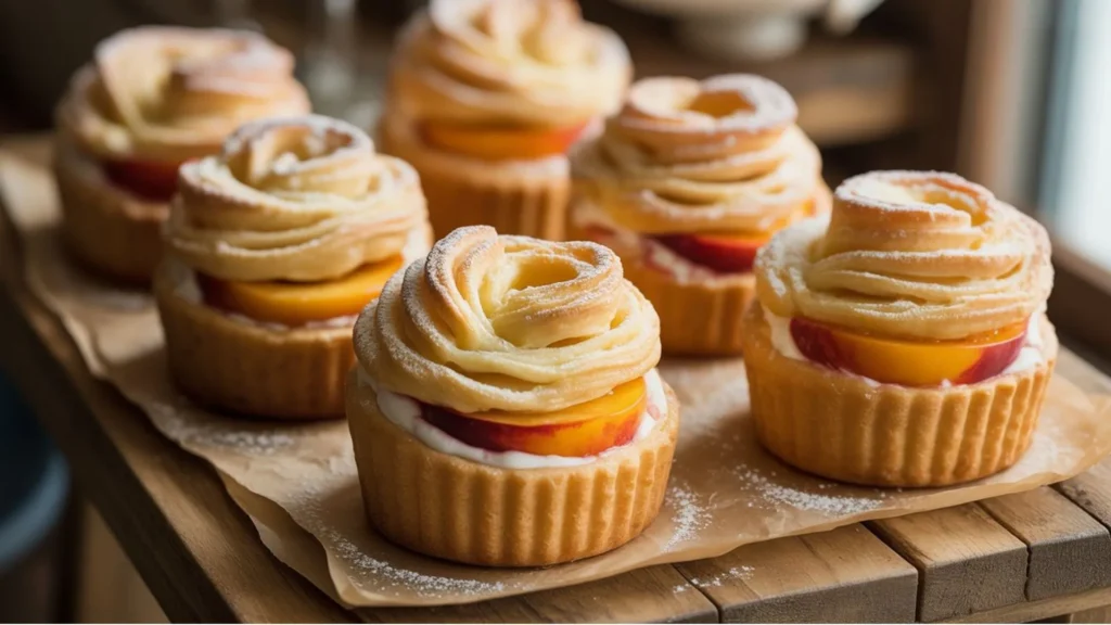 Step-by-step Peach Pie Cruffins Recipe with golden flaky layers