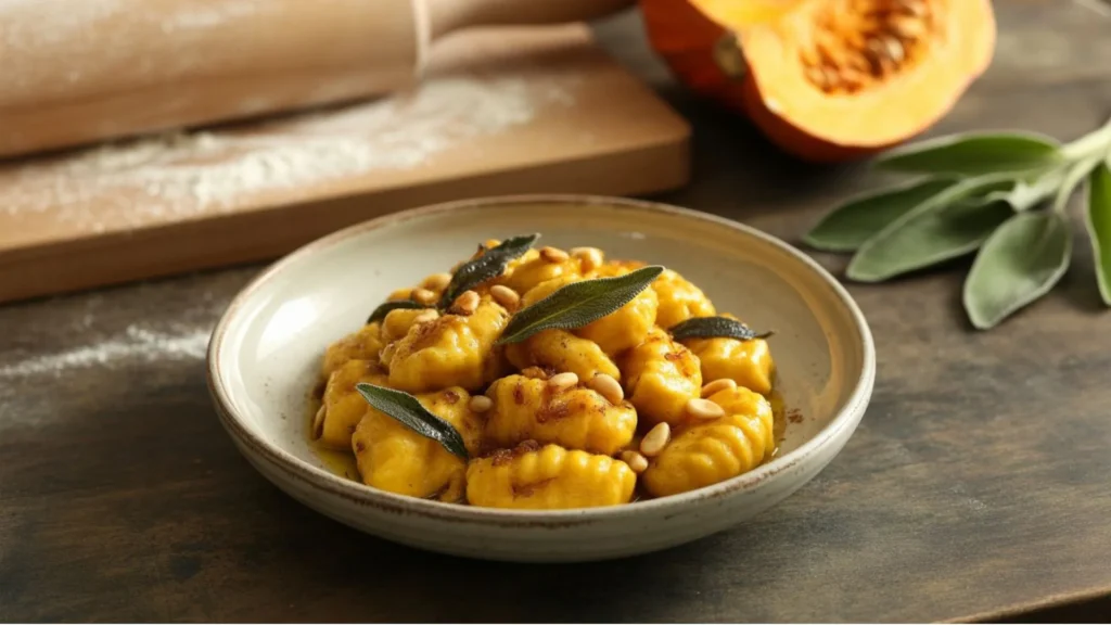 Pumpkin Gnocchi With Sage Butter Sauce – soft, pillowy gnocchi coated in a fragrant, golden butter sauce.