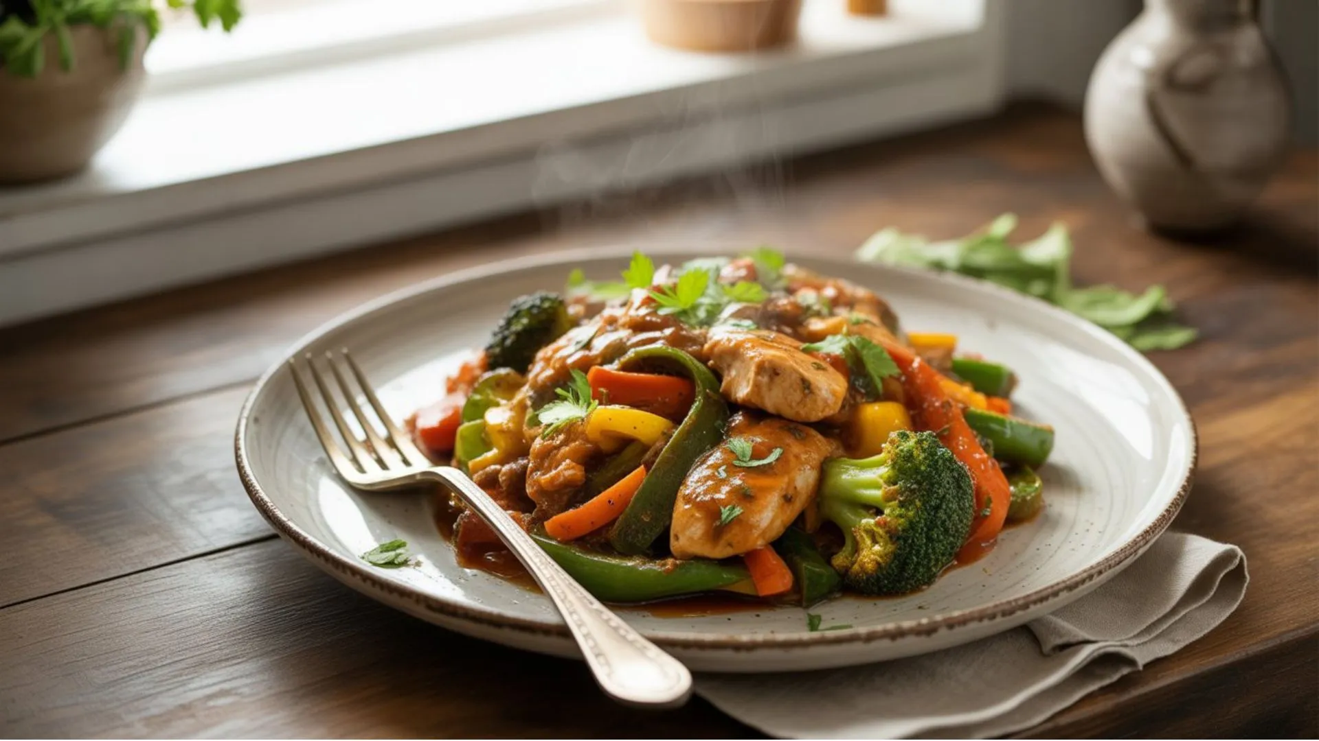 Easy dinner ideas with roasted chicken, garlic green beans, and herb potatoes on a sheet pan for weeknights.