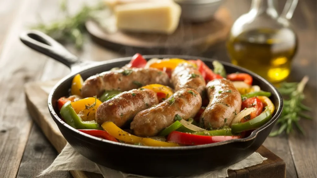 Italian Chicken Sausage Recipes featuring creamy Tuscan pasta with spinach, sun-dried tomatoes, garlic, and a sprinkle of black pepper.