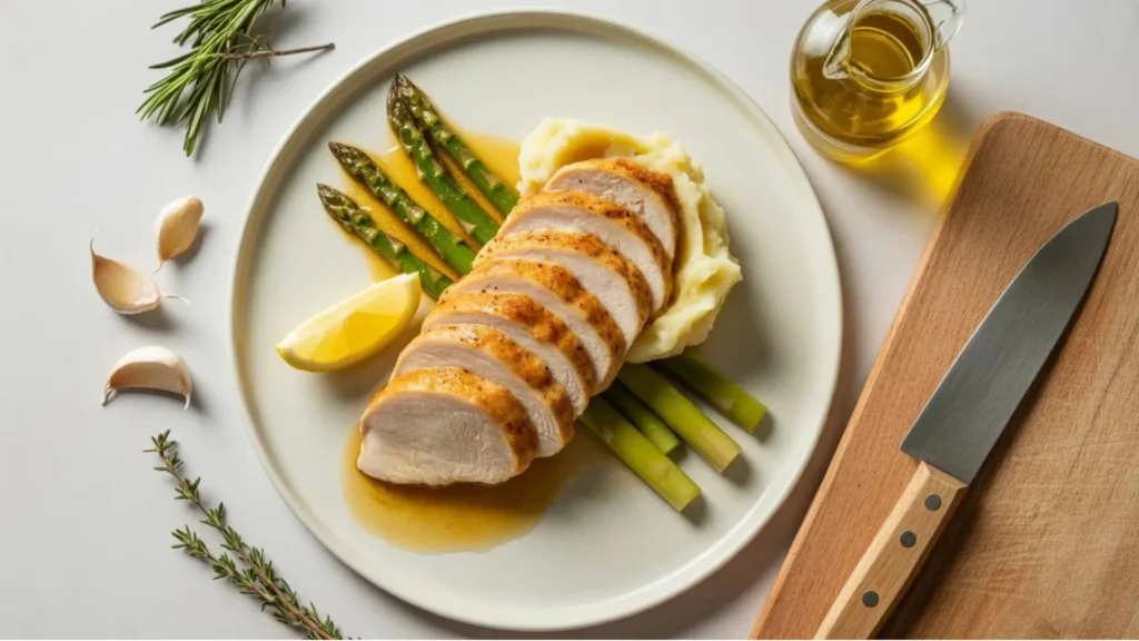 Thin Sliced Chicken Breast Recipes oven baked chicken cutlets on a sheet pan with roasted vegetables and fresh parsley