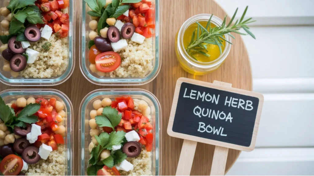 lunch meal prep recipes with quinoa, chicken, and roasted veggies in stackable containers for healthy make-ahead lunches and balanced macros. Discover, explore