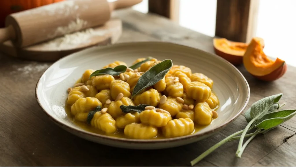🍂 Pumpkin Gnocchi With Sage Butter Sauce – A cozy fall recipe with rich, buttery flavors and a hint of sage.