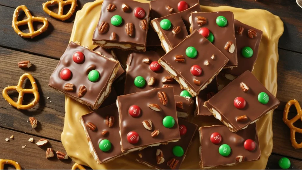Christmas Crack Recipe With Pretzels – A festive sweet and salty treat topped with melted chocolate and crushed pretzels.