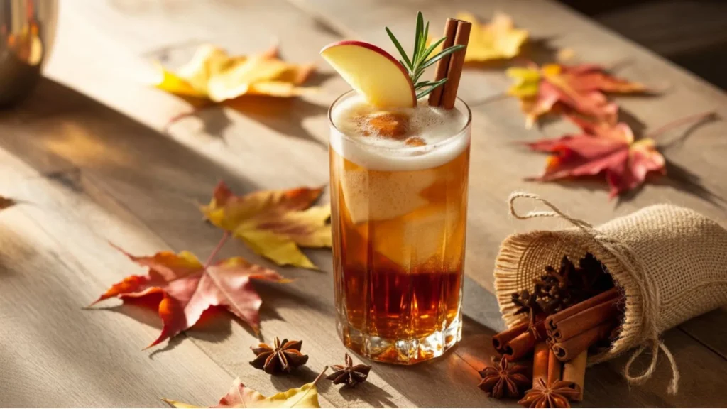 Fall Cocktail Recipes easy festive beverages for Thanksgiving and fall gatherings styled with cinnamon sticks and apples