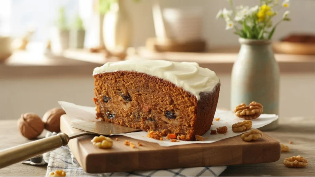 Gluten Free Carrot Cake Recipe batter with grated carrots being folded in a mixing bowl, step-by-step preparation.
