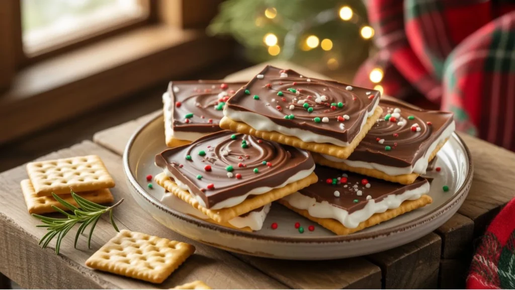 Homemade Christmas Crack Recipe WW2 treat showing golden toffee layers and rich chocolate, inspired by classic wartime baking.