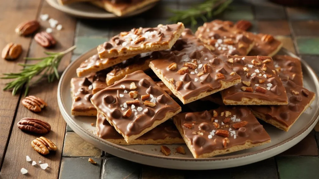 christmas crack recipe saltines broken into crunchy pieces topped with sea salt