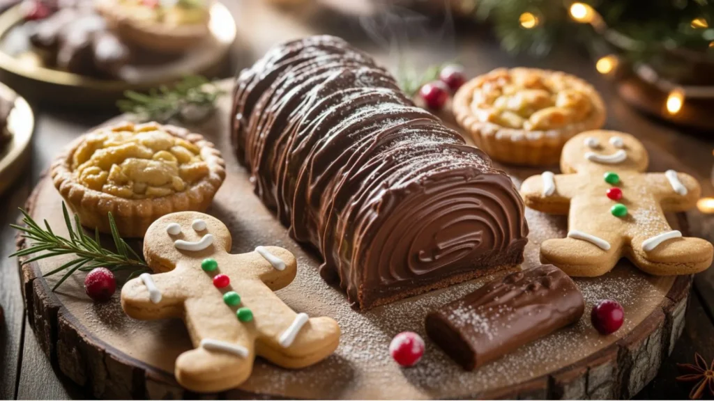 gluten free christmas desserts displayed with festive decorations