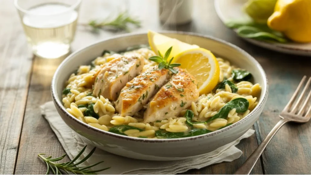 lemon chicken orzo recipe vibrant dish topped with fresh parsley and zest
