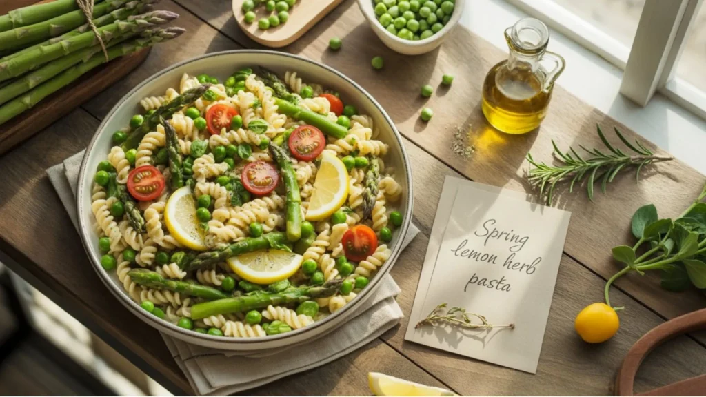 Colorful spring supper recipes featuring seasonal vegetables, pasta, and healthy weeknight dinner ideas