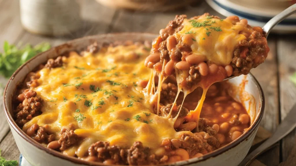 Cheesy Baked Beans with Ground Beef Casserole