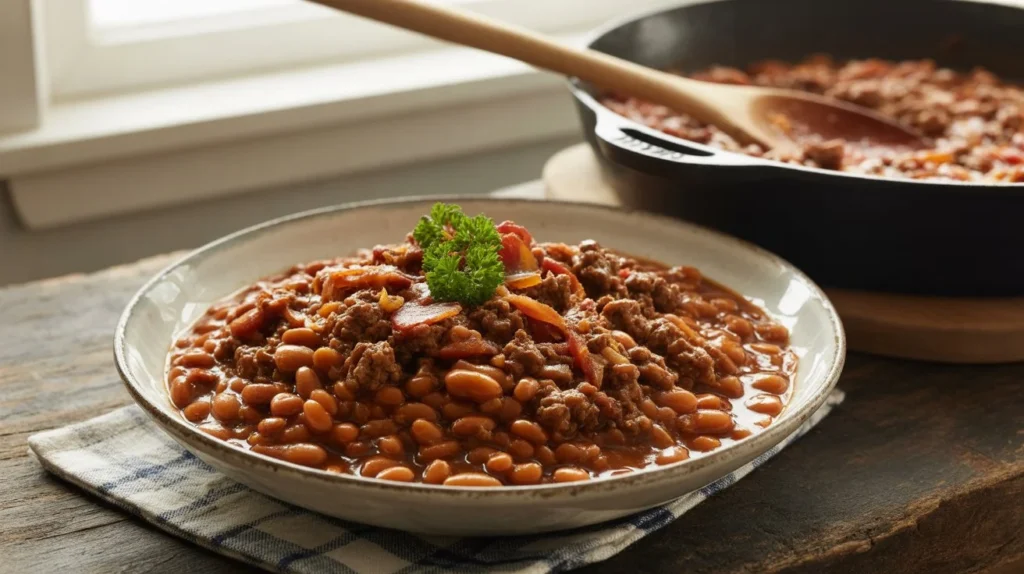 Classic Stovetop Baked Beans with Ground Beef