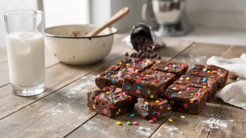Easy Cosmic Brownies made from scratch with decadent chocolate frosting and classic colorful sprinkles