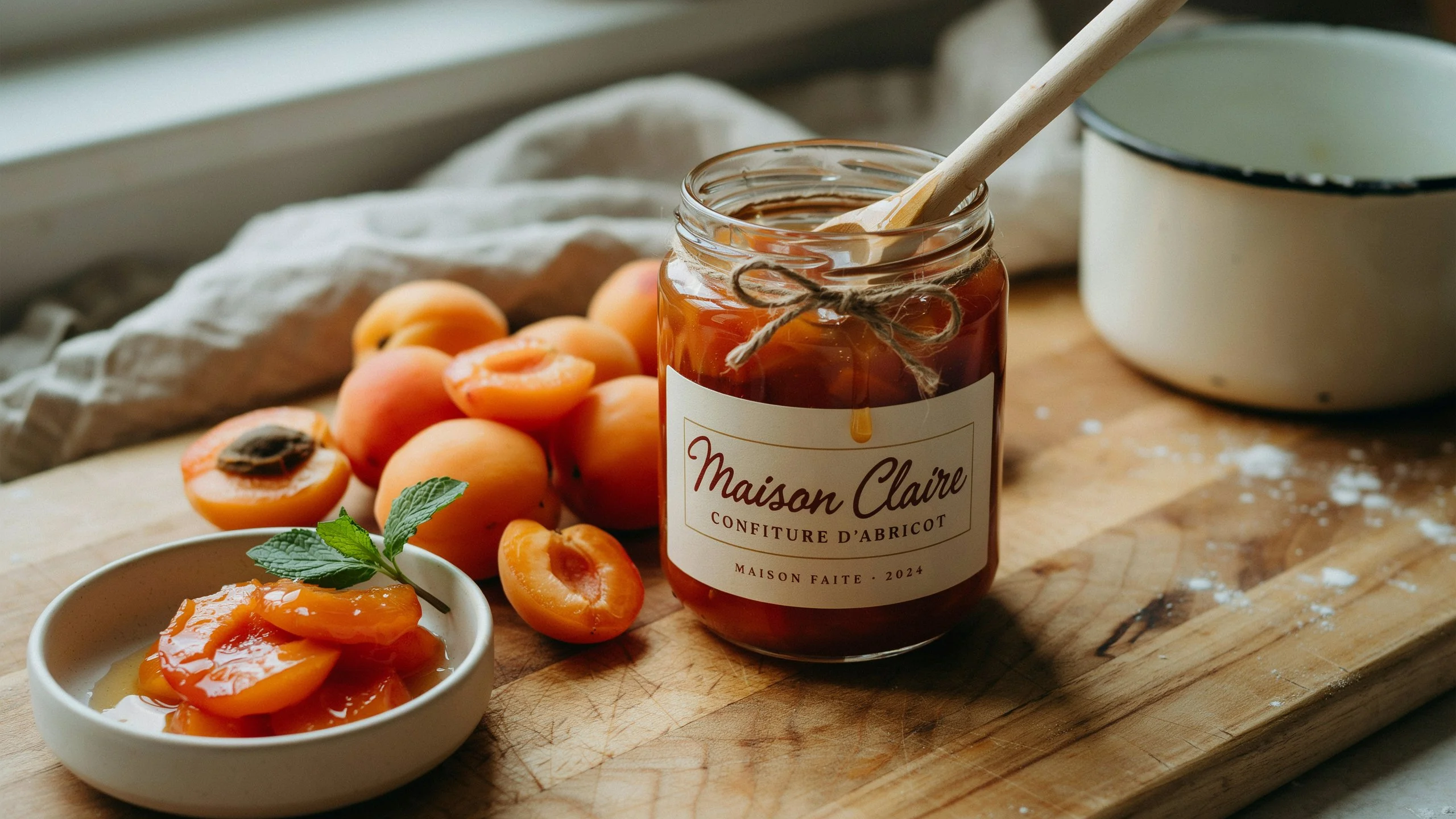 Easy-apricot-jam-recipe-cooking-in-a-pot-with-fresh-apricots-sugar-and-lemon-juice