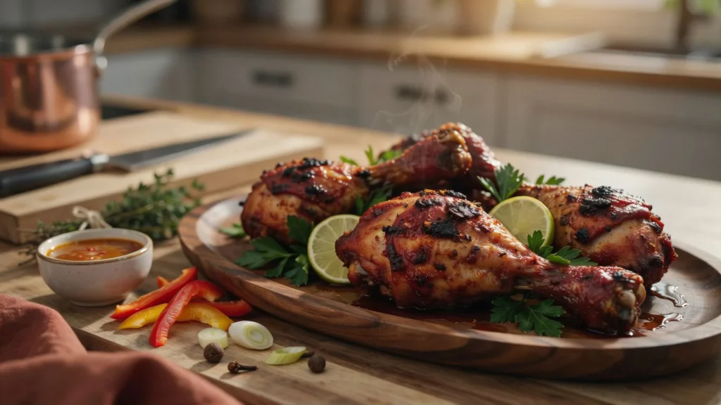 Easy jerk chicken recipe featuring juicy chicken marinated in flavorful Caribbean spices and cooked until tender