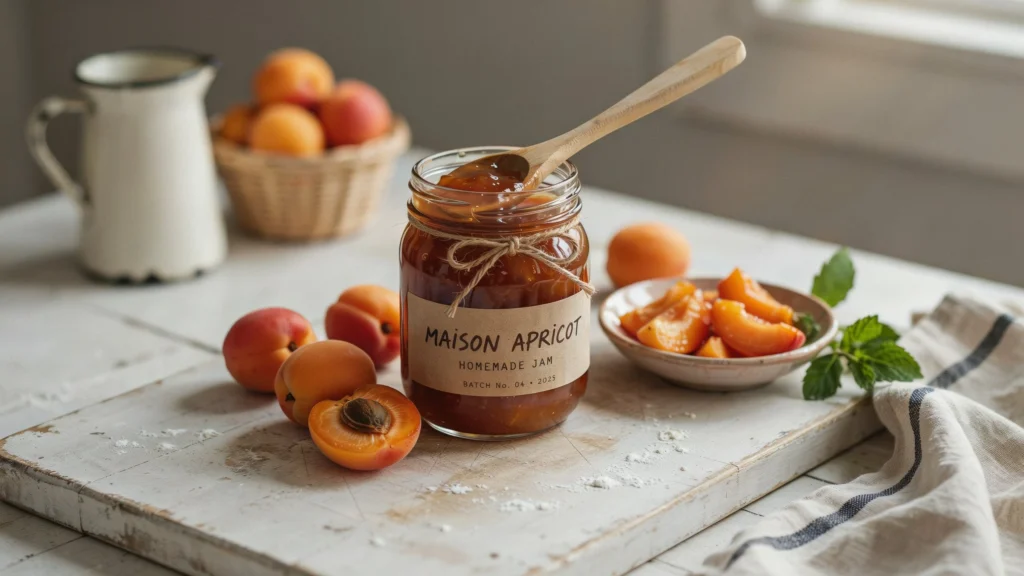 Homemade apricot jam recipe made with fresh ripe apricots and stored in glass jars