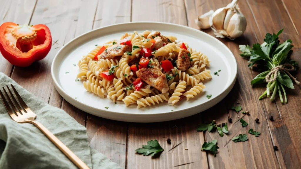 Homemade rasta pasta recipe featuring tender pasta, jerk chicken, and rich creamy sauce