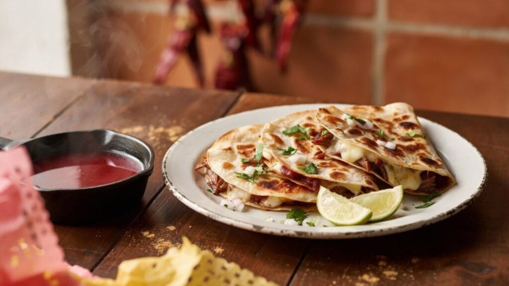 Traditional Mexican quesabirria tacos featuring juicy birria meat, melted cheese, and dipping broth