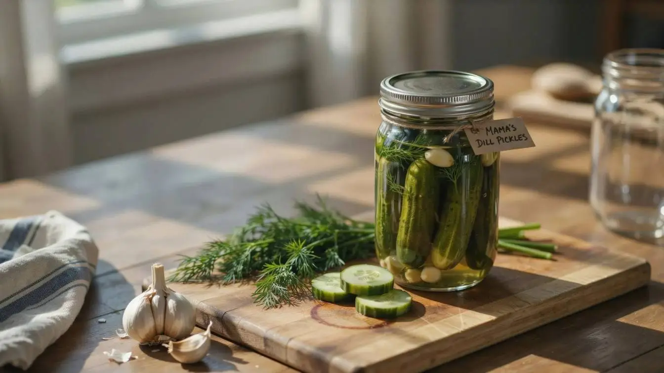 Crunchy homemade dill pickles made with fresh cucumbers, garlic cloves, dill, and a simple vinegar brine