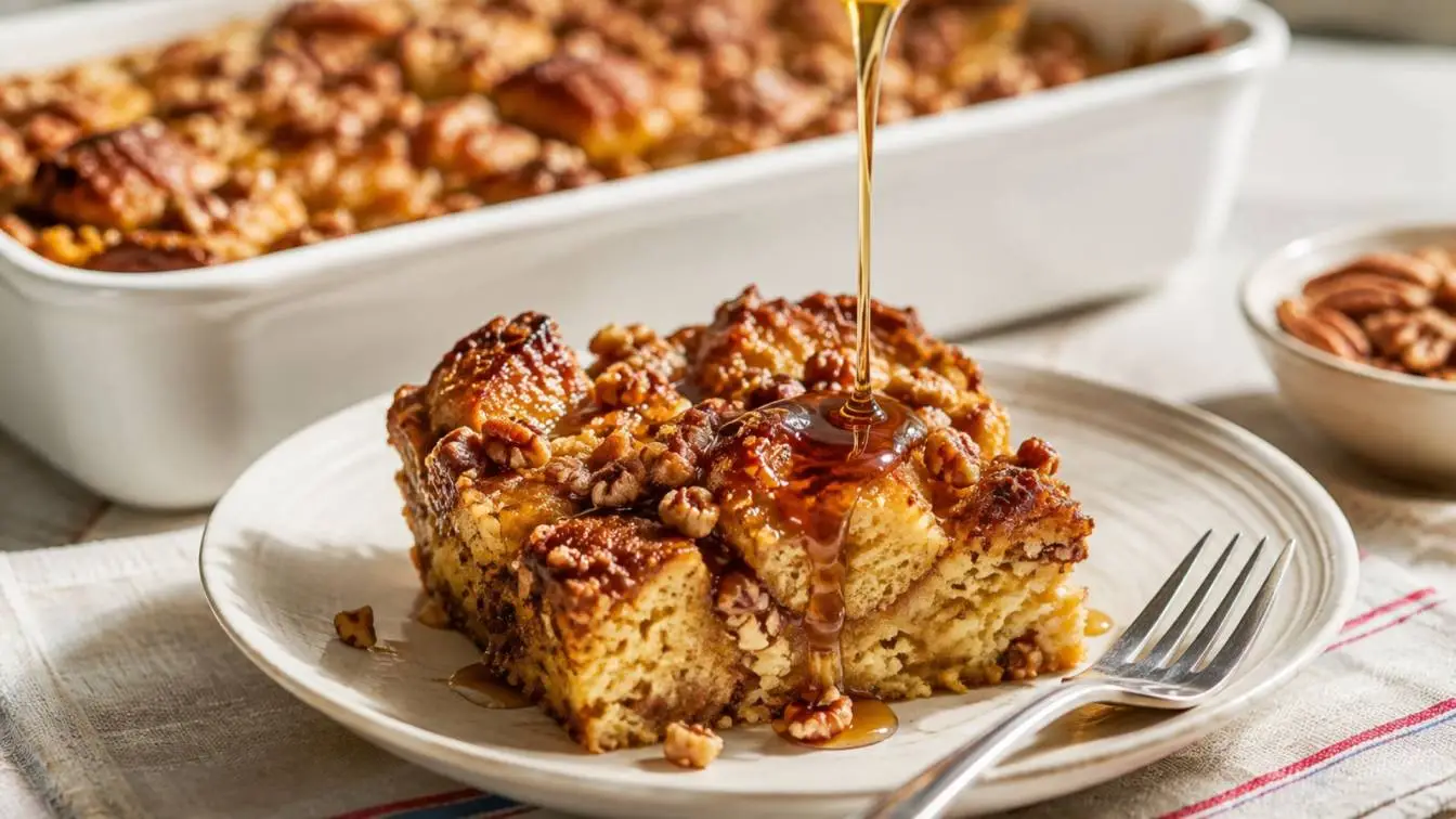 French Toast Casserole with Maple Syrup and Pecans