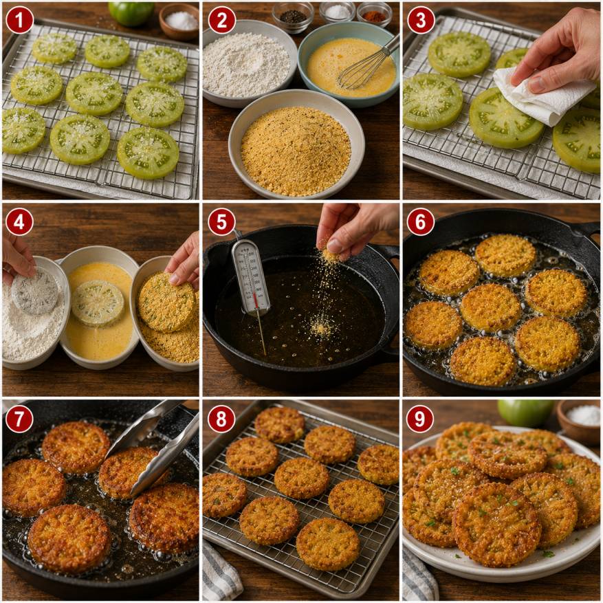step by step Fried Green Tomatoes recipe